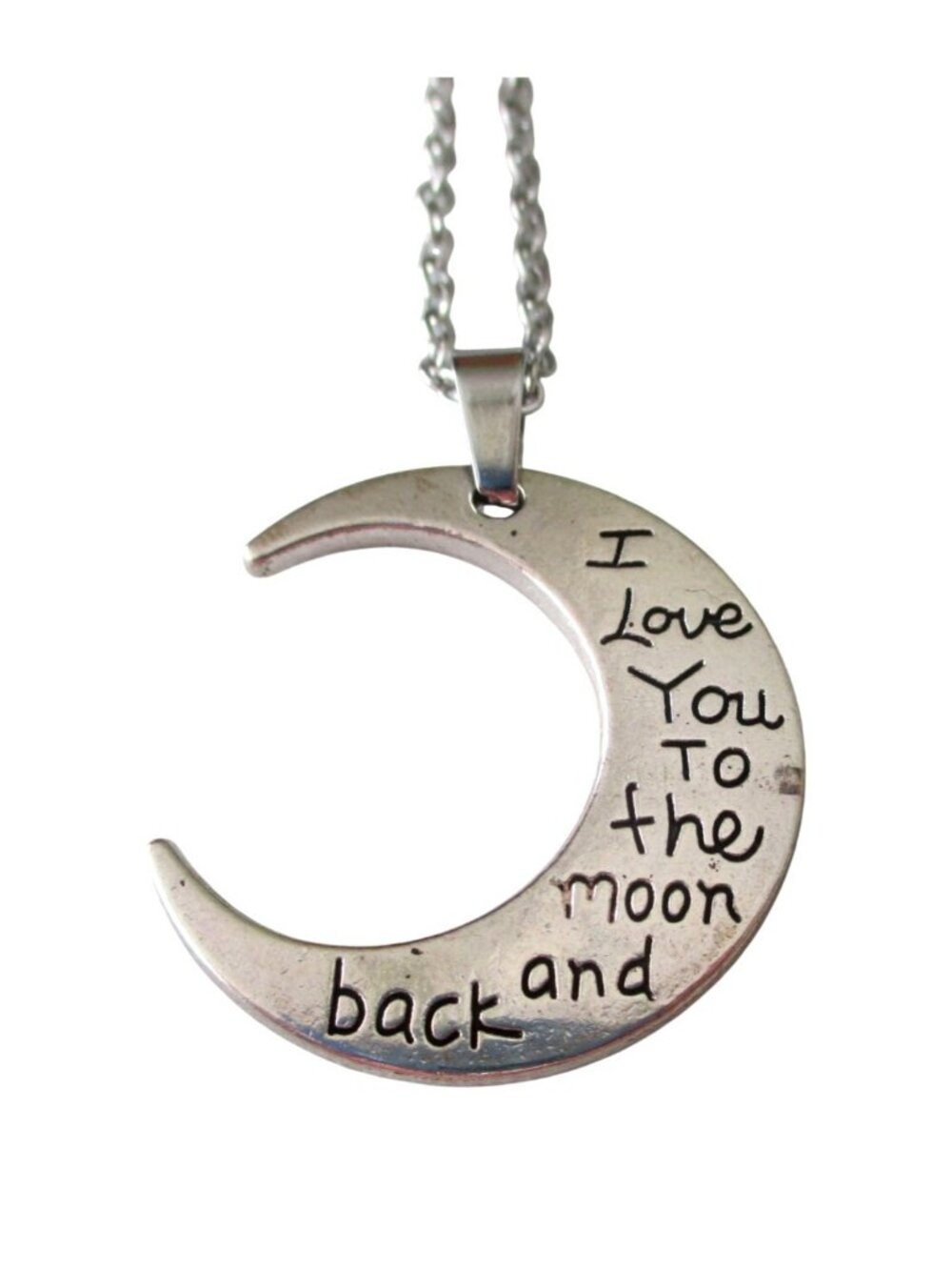 Moon "I Love You To The Moon And Back" Pendant Necklace on 20" Stainless Chain